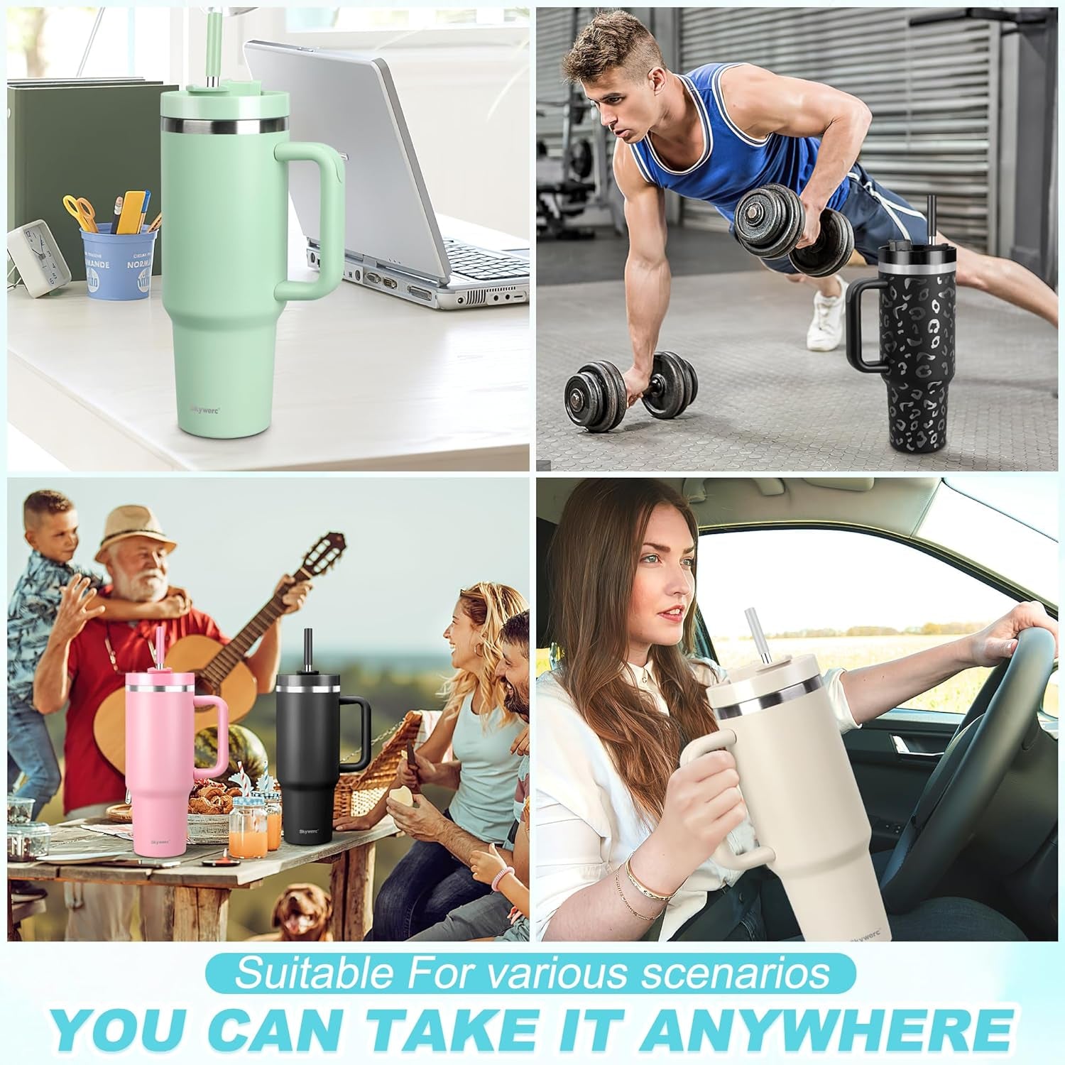 40 Oz Tumbler with Handle and Straw