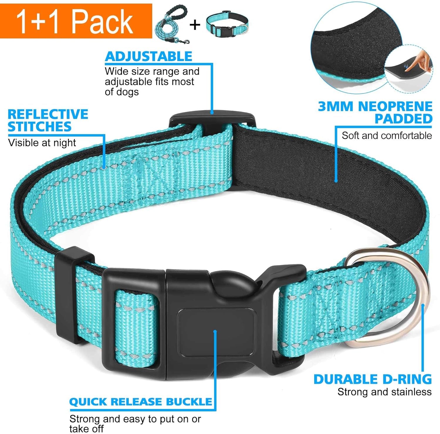 Reflective Dog Collar +Leash
