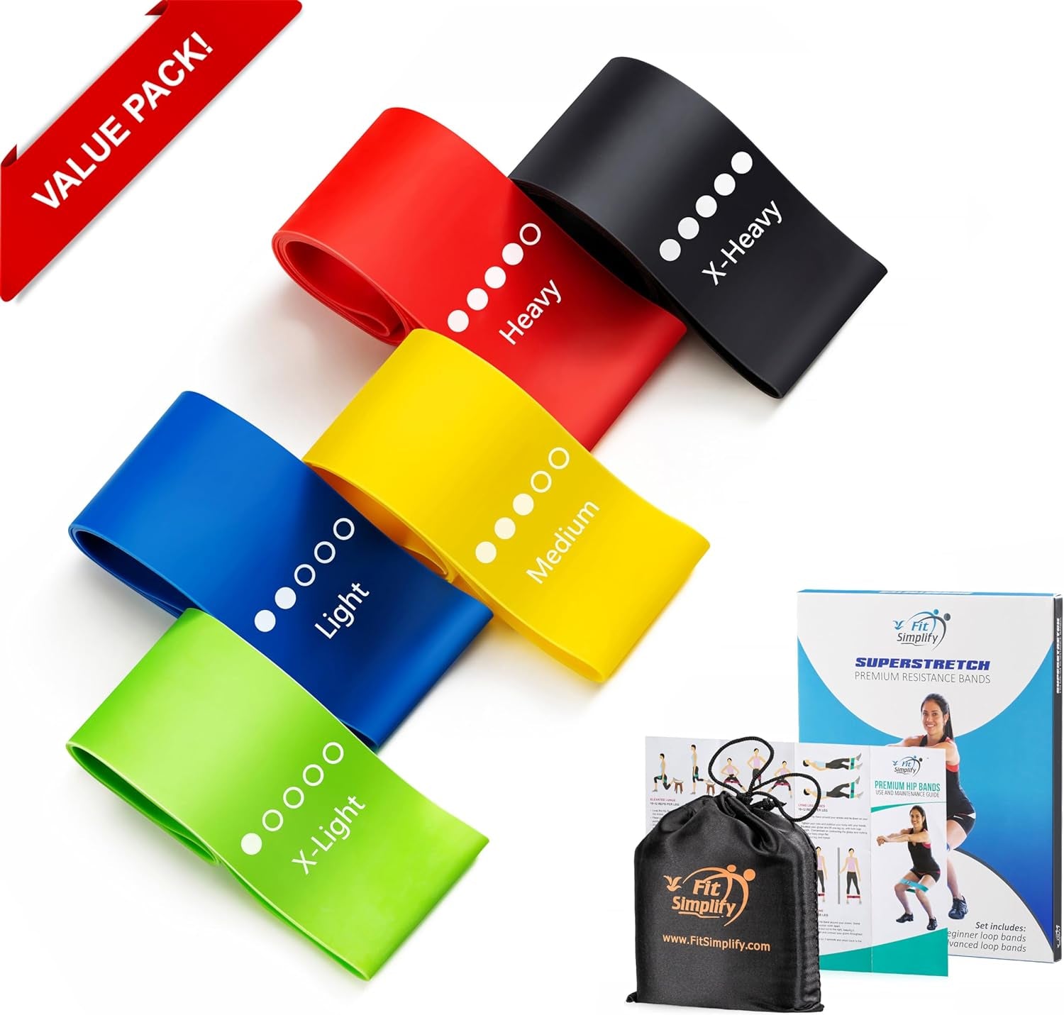 Loop Exercise Bands with Instruction Guide and Carry Bag