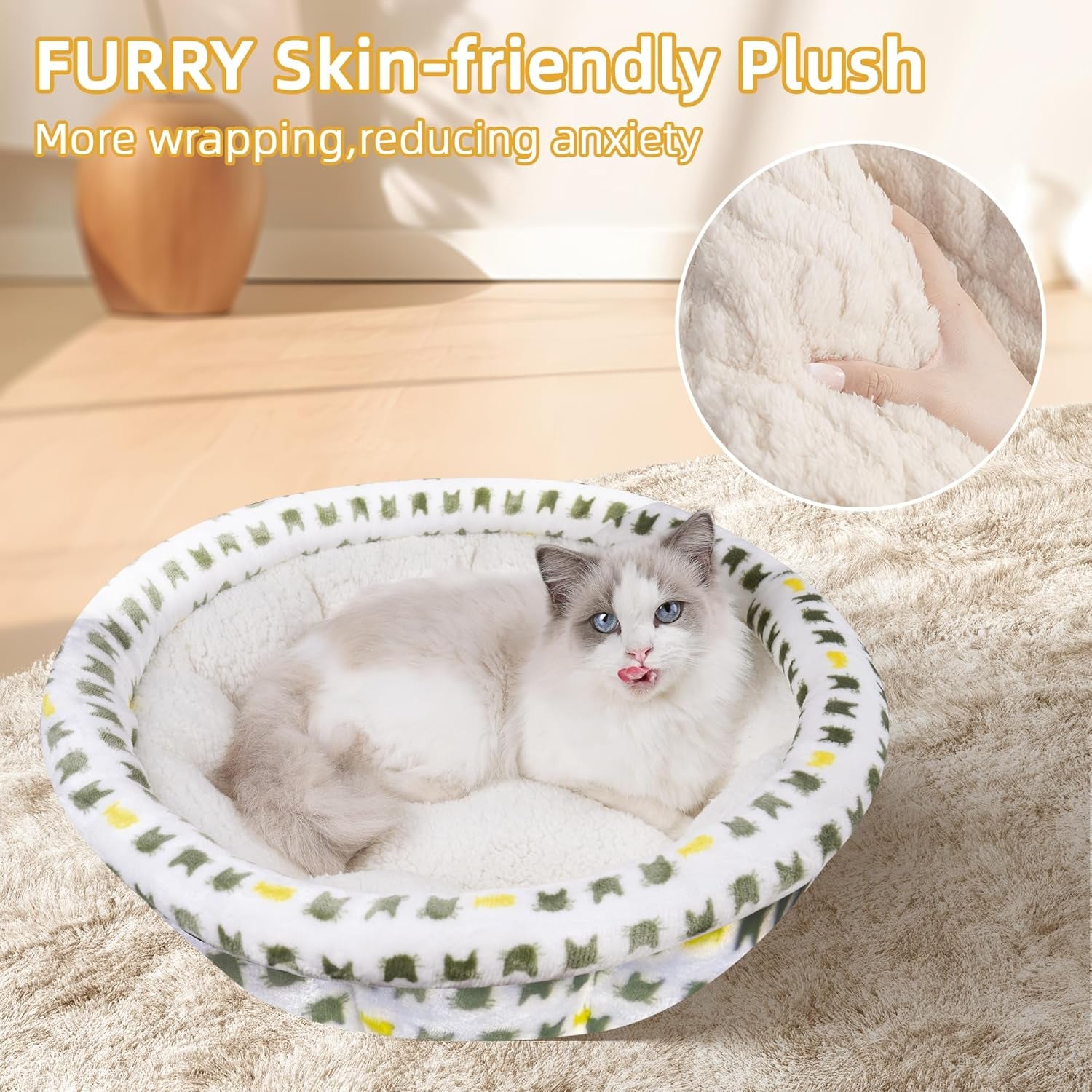 Cozy round Fluffy Plush Pet Bed