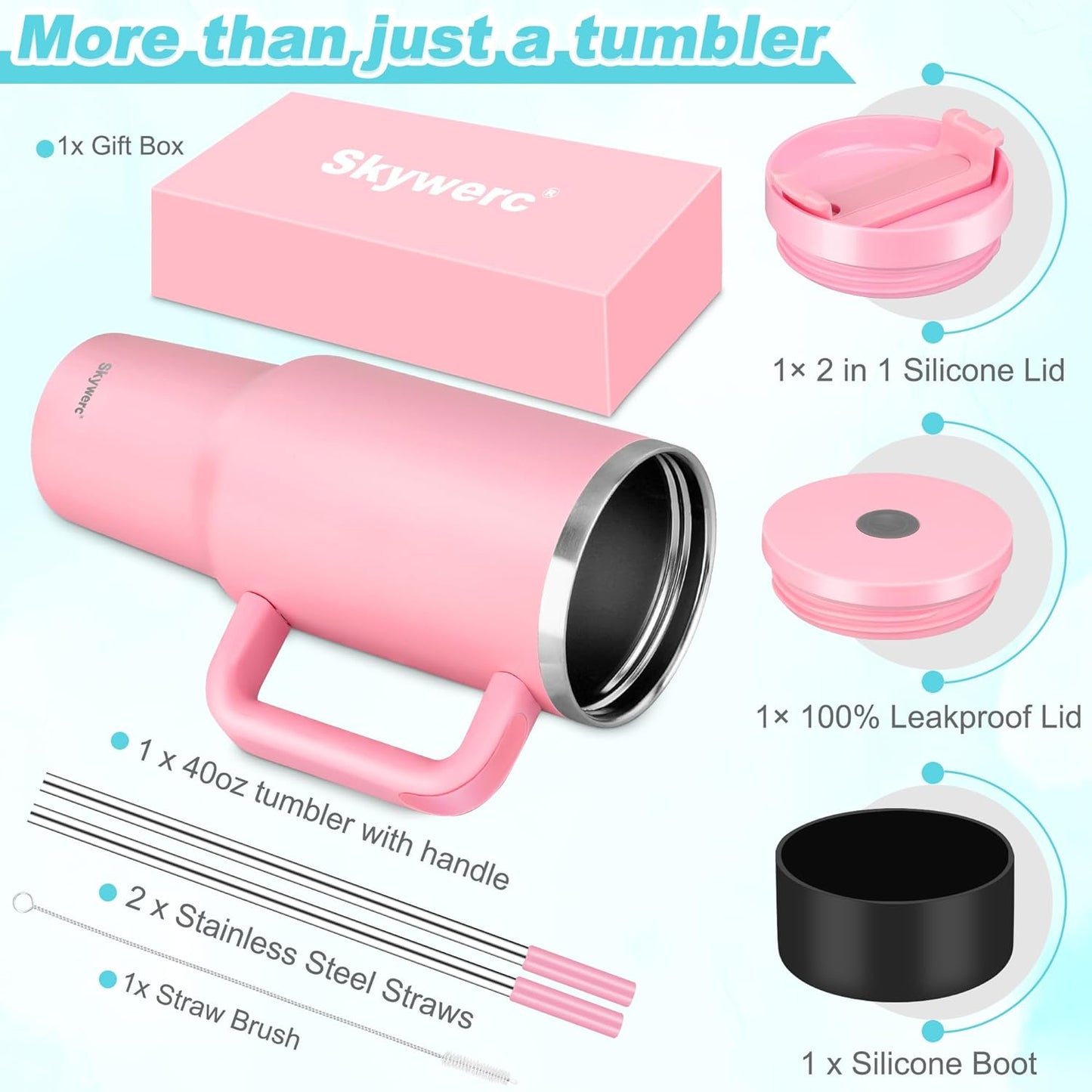 40 Oz Tumbler with Handle and Straw