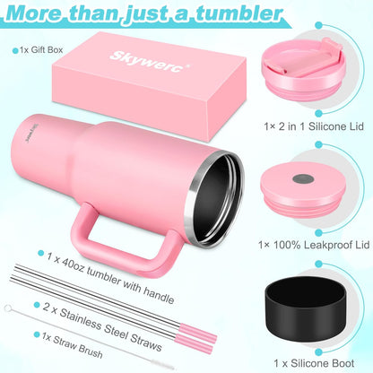 40 Oz Tumbler with Handle and Straw