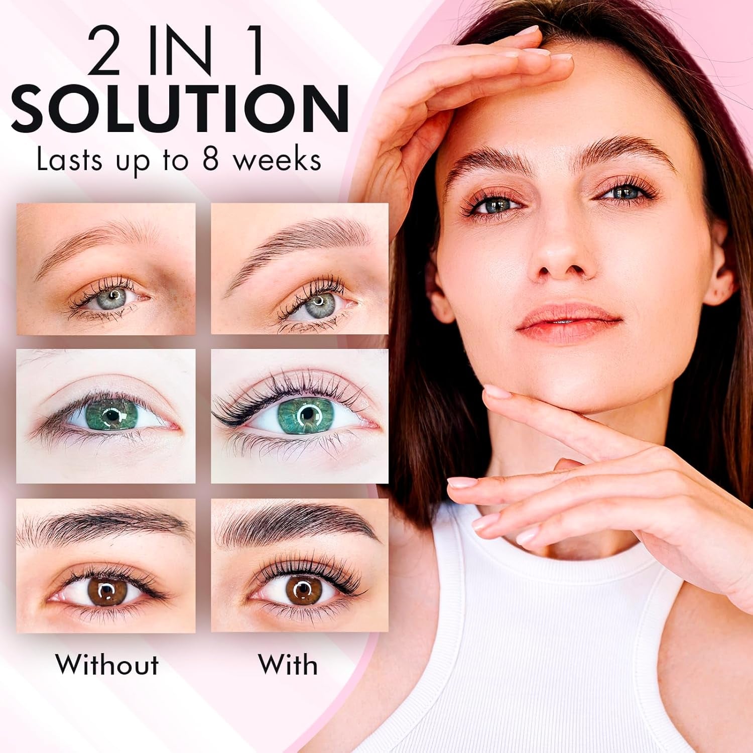 Lash Lift Kit & Eyebrow Lamination Kit, 2-In-1 Solution, at Home Brow Lamination Kit, Beginner/Professional, Eyelash Lift Kit, Lasts 6-8 Weeks, 15 Applications, DIY Brow + Lash Perm Kit