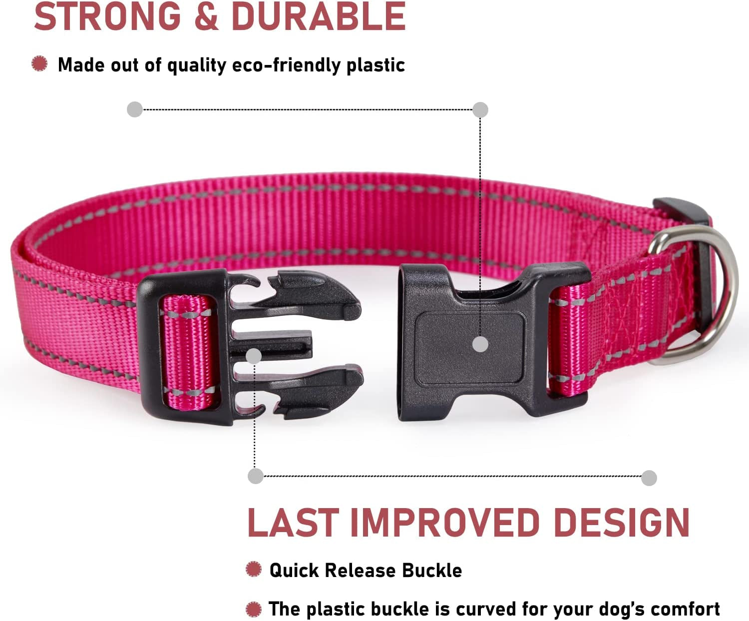 Reflective Dog Collar with Adjustable Buckle 