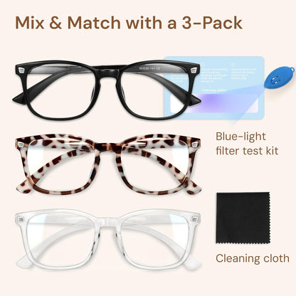 Stylish Blue Light Glasses for Woman - Computer Glasses 99% Blue Light Blocking - Lightweight TR90 Frames - 3 Pack